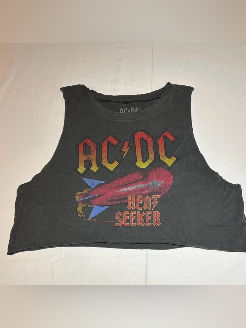 AC/DC Women's Black Crop Tank Top - Heat Seeker Graphic M/L